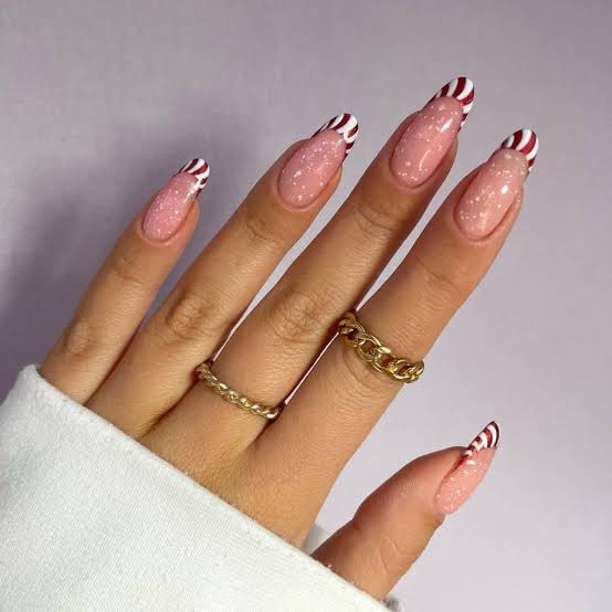 Glitter Overlay Striped French Tips Glitter Overlay Striped French Tips β Easy Christmas Nails 2026