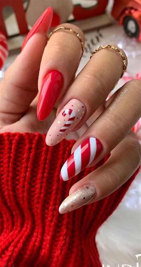 Candy Cane and Gold Dot Stiletto Nails Candy Cane and Gold Dot Stiletto Nails β Christmas Stiletto Nails 2026