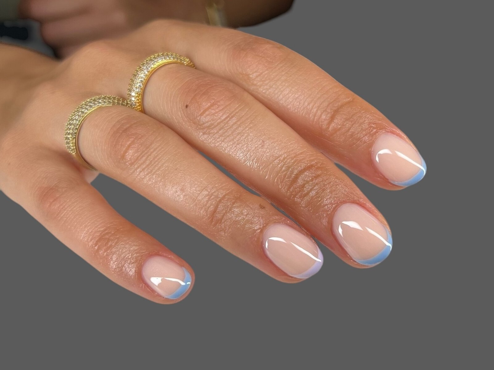 Modern French with Light Blue Tips Modern French with Light Blue Tips β Short Winter Round Nails