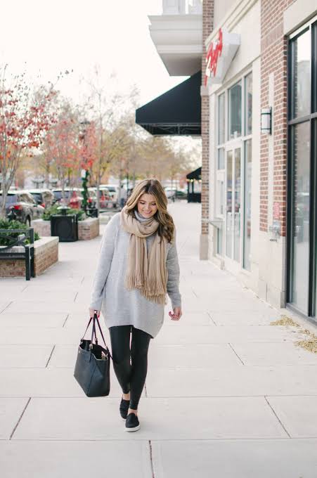 Oversized Knit Sweater with Scarf and Leggings — Casual Winter Outfits