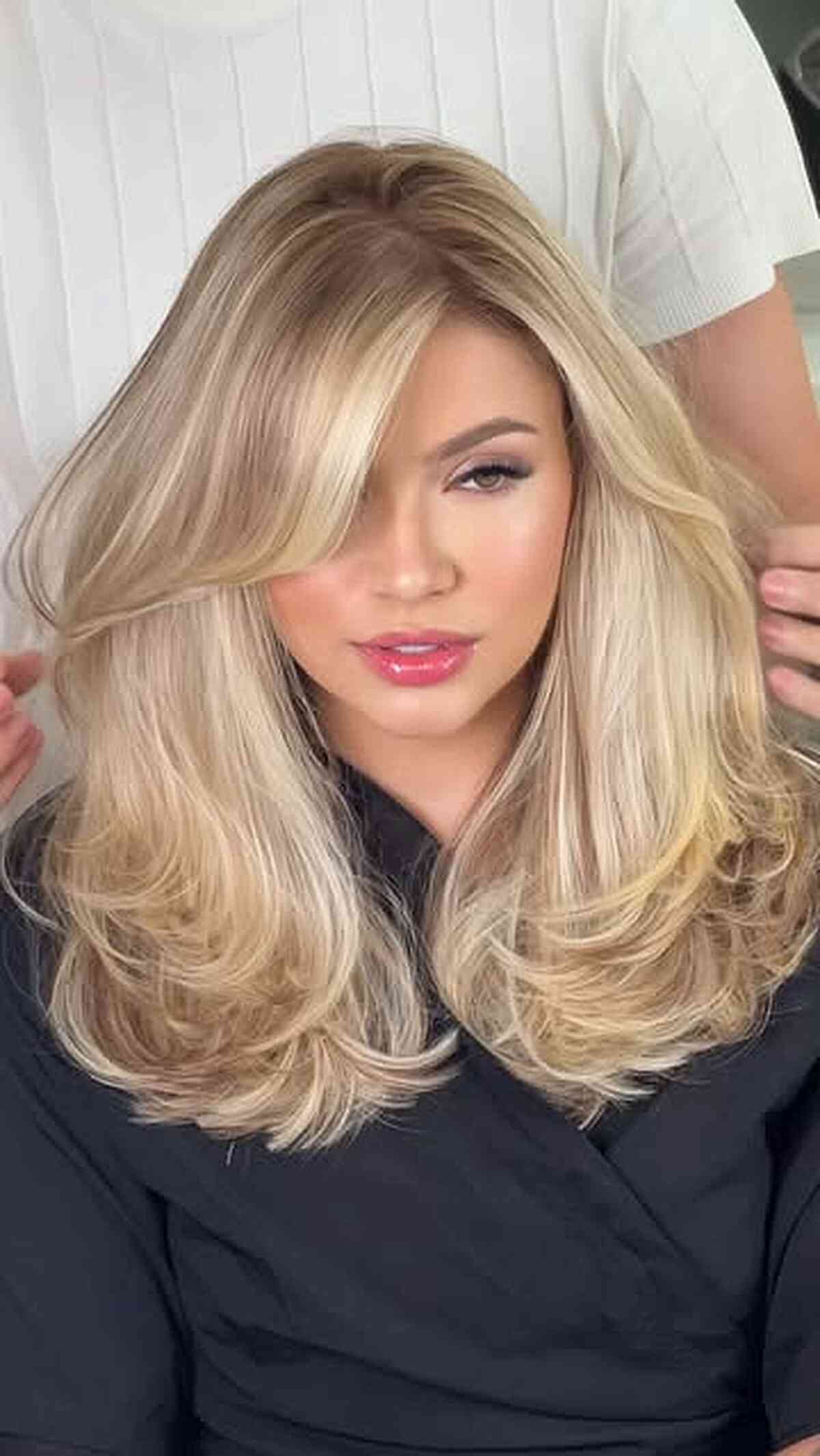 Layered Lob With Wispy Bangs and Layers — Medium Length Winter Haircuts