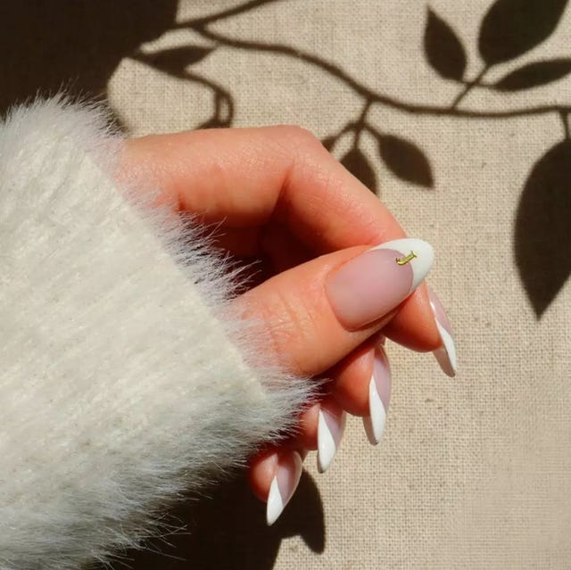 Gold Accent French Nude Almond Gold Accent French Nude Almond β Winter Wedding Nails