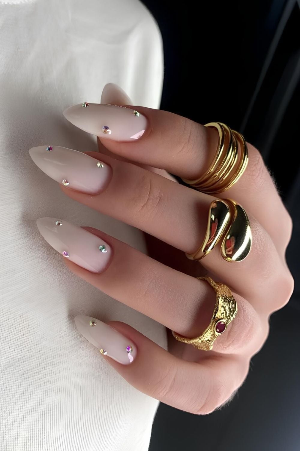 Glossy Milky White Stiletto Nails with Rhinestones Glossy Milky White Stiletto Nails with Rhinestones β Milky White Nails