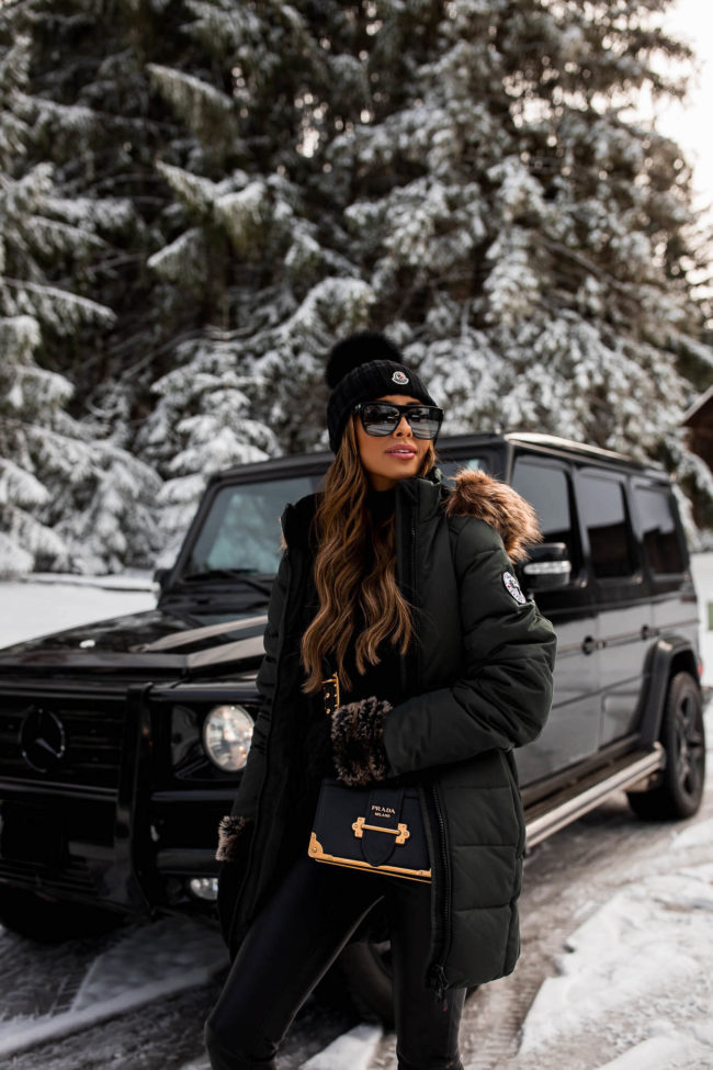 Fur-Lined Puffer Coat for Stylish Outdoor Winter Adventures — All Black Winter Outfits