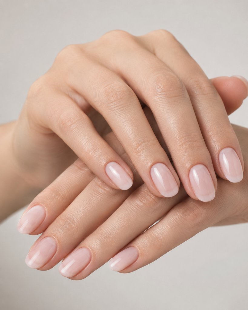 Sheer Nude Pink Oval Elegance — Natural Winter Nails