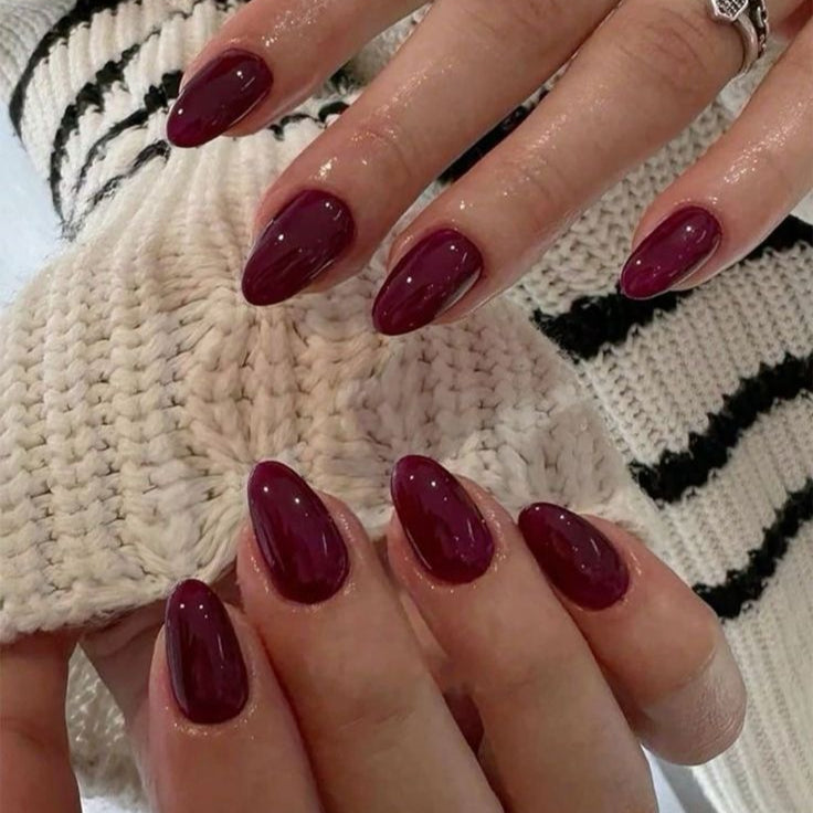 Sophisticated Deep Wine Red Almonds — Cherry Red Nails