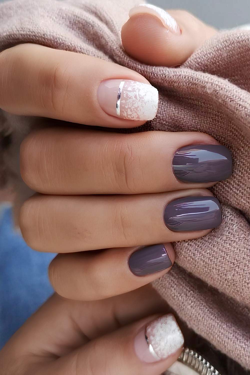Grey with White Lace Nail Art Almonds Grey with White Lace Nail Art Almonds β Winter Nail Colors