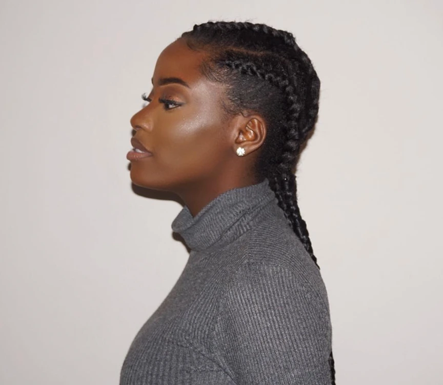 Two Neat Cornrows Extending Down — Winter Braids for Black Women