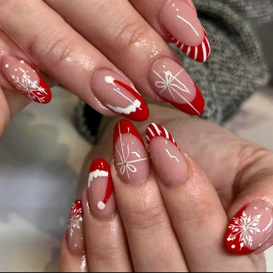 Medium Oval Christmas Motif Mix Medium Oval Christmas Motif Mix β Cherry Red Christmas Nails 2026