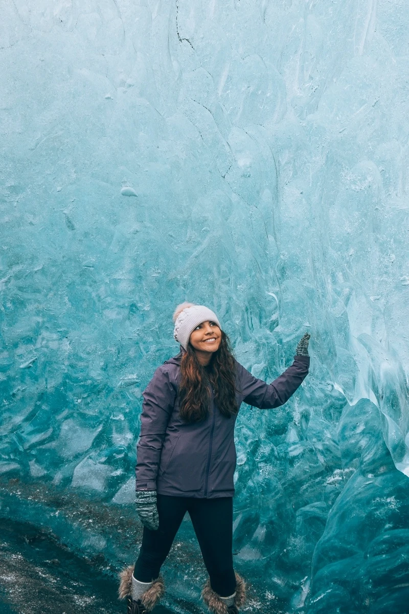 Grey Puffer Jacket And White Beanie For Ice Cave Exploration Grey Puffer Jacket And White Beanie For Ice Cave Exploration β Iceland Winter Outfits