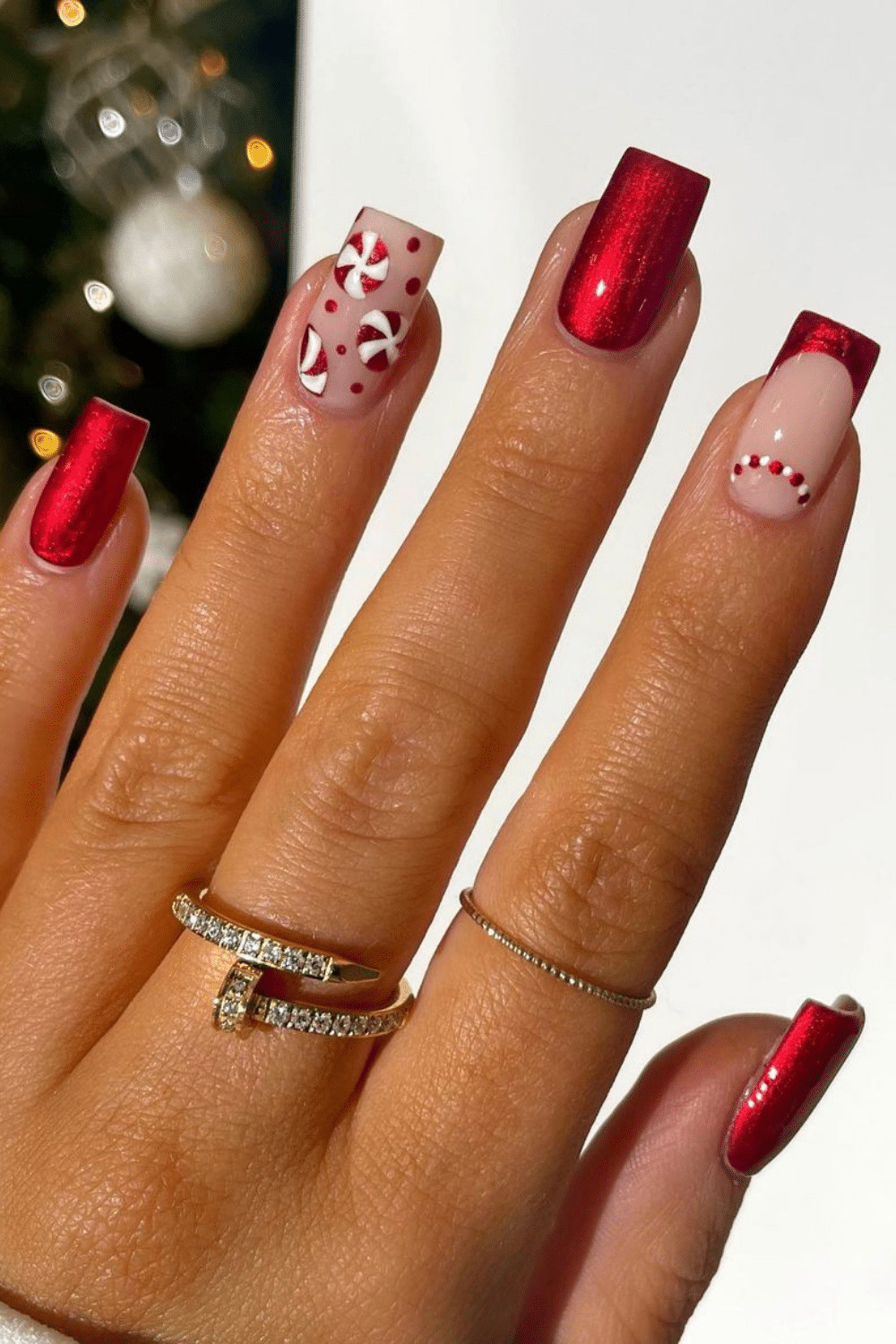 Metallic Red Candy Cane Nails Metallic Red Candy Cane Nails β Christmas Square Nails 2026