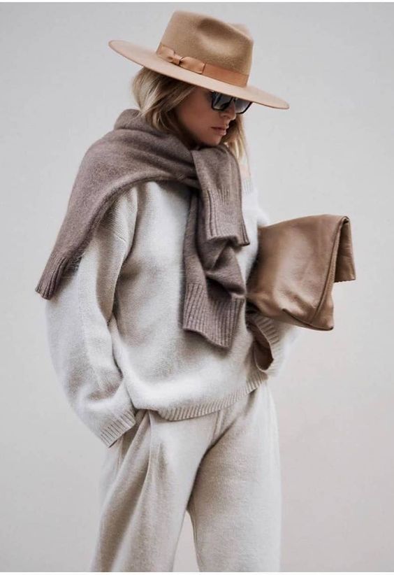Cozy Neutrals: Knit Sweater, Trousers, and Shawl Cozy Neutrals: Knit Sweater, Trousers, and Shawl β Winter Outfits for Women Over 40