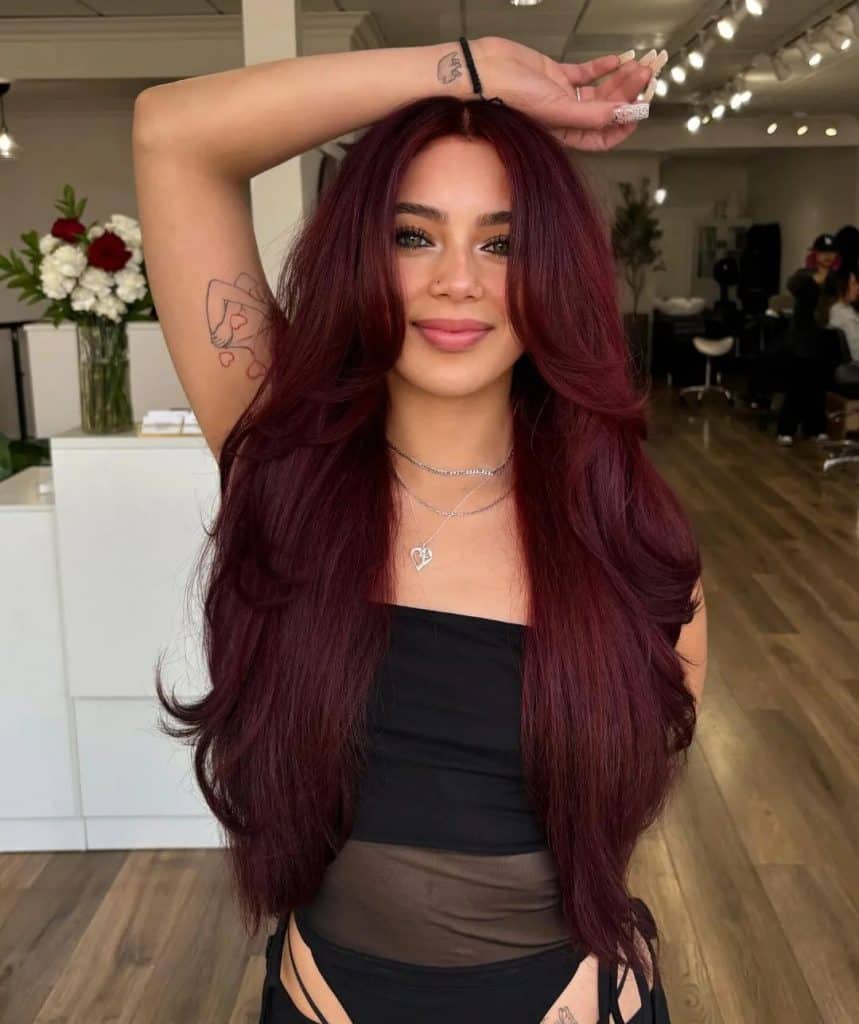 Vibrant Burgundy With Face-Framing Layers — Burgundy Hair Color
