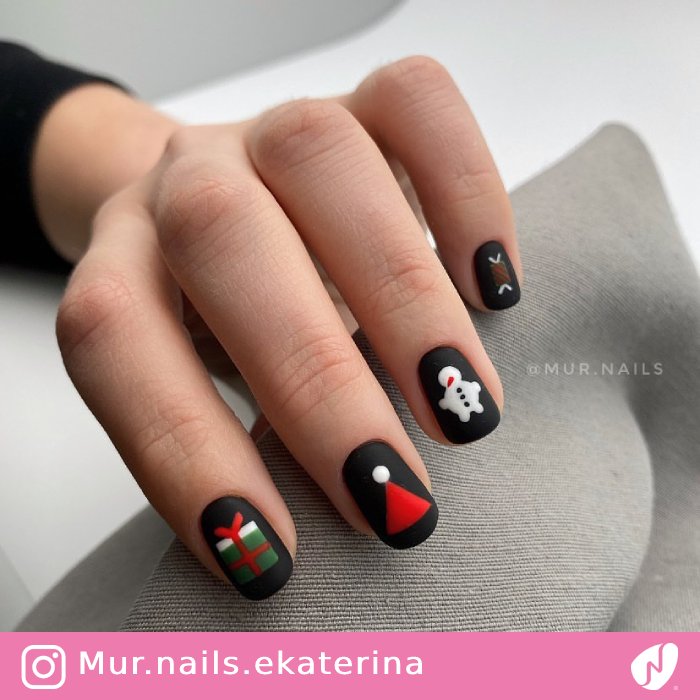 Matte Black Christmas Character Nails Matte Black Christmas Character Nails β Simple Short Christmas Nails 2026