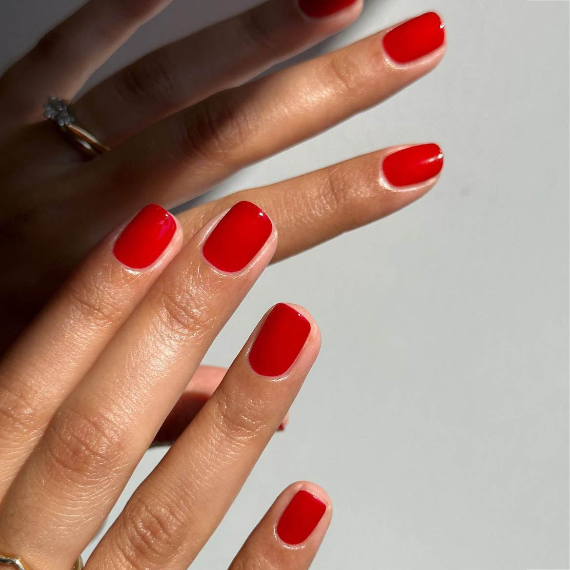 Classic Glossy Cherry Red Squoval — Cherry Red Nails