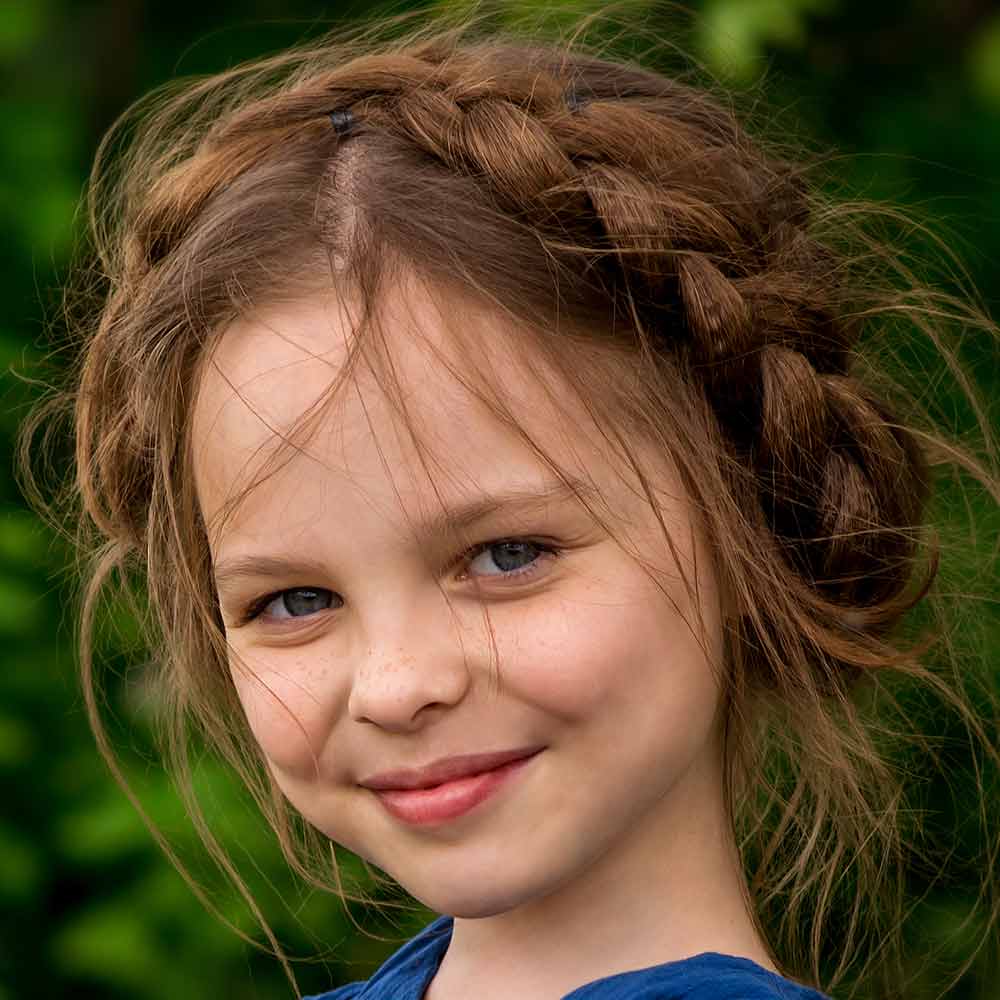 Braided Crown With Wispy Bangs Braided Crown With Wispy Bangs β Winter Hairstyles for Kids