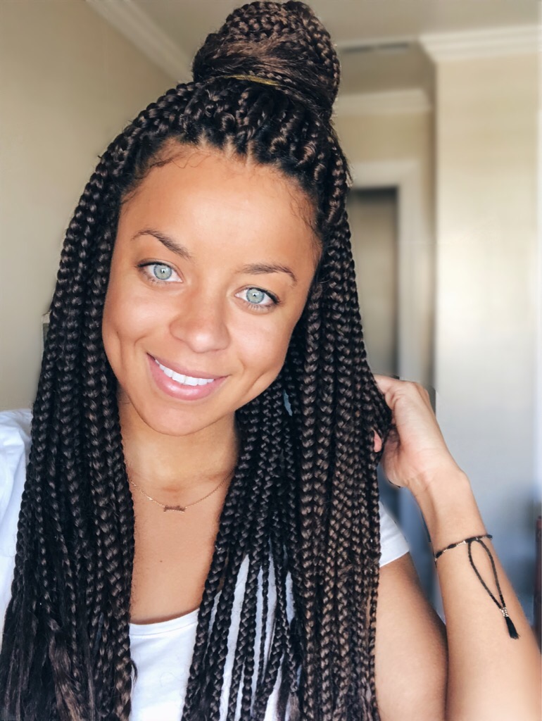 Dark Brown Box Braids High Bun — Winter Hairstyles for Work