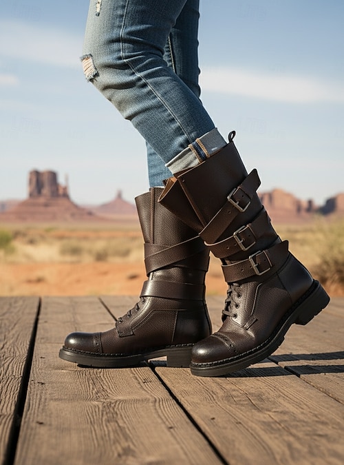 Rugged Leather Boots with Cuffed Jeans — Combat Boots Outfits