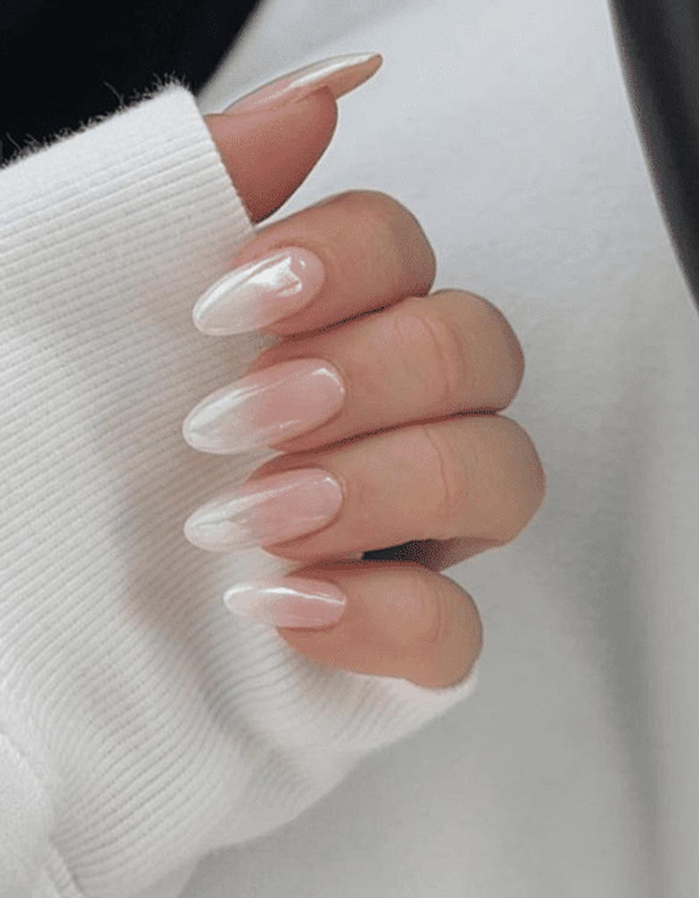 Sheer Pink to Pearlescent White Ombre — Winter Ombre Nails