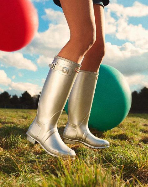 Metallic Shine: Silver Tall Rain Boots with Buckle Metallic Shine: Silver Tall Rain Boots with Buckle β Riding Boots Outfits