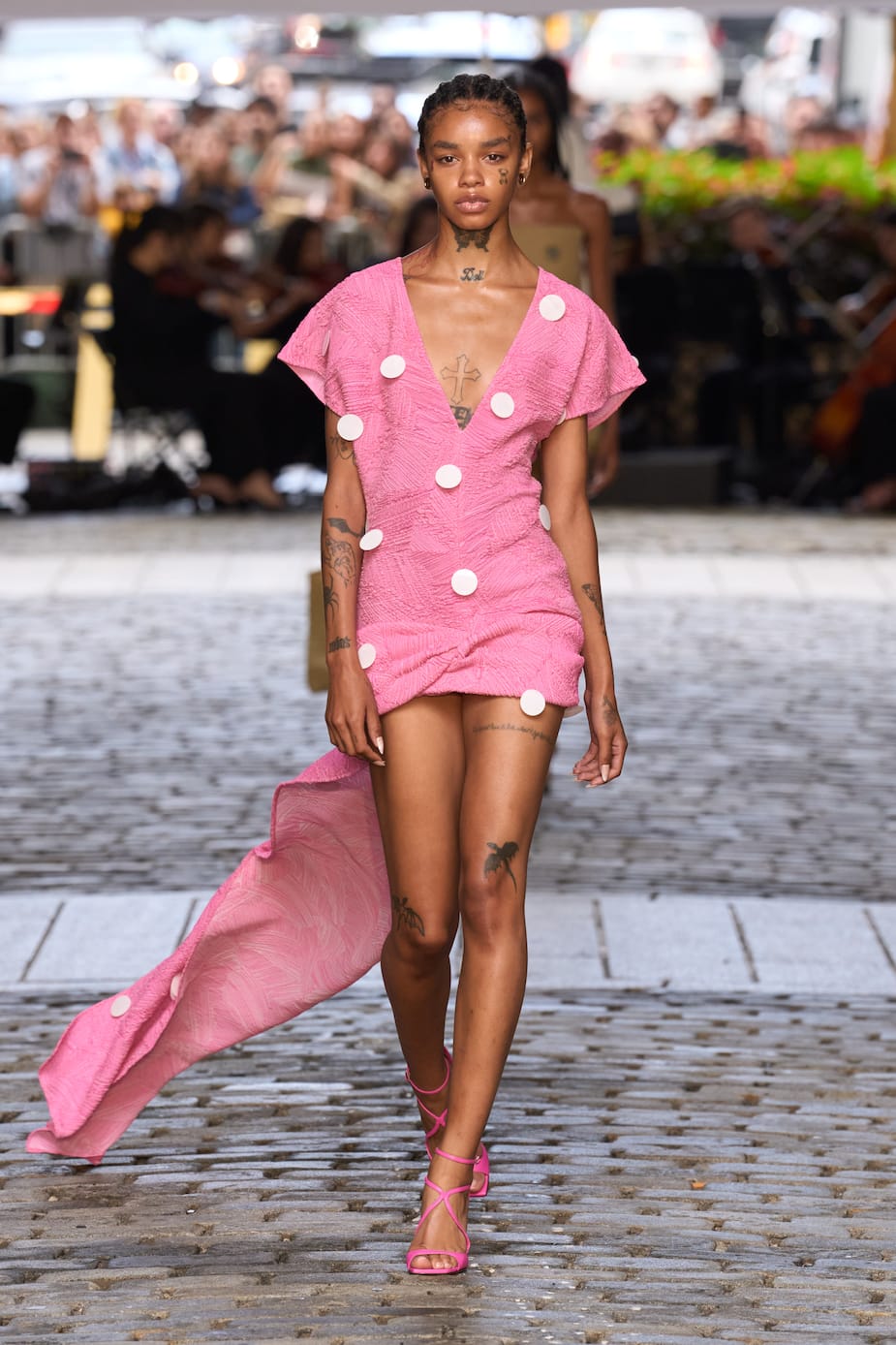 Pink Textured Mini Dress with Polka Dots and Strappy Sandals Pink Textured Mini Dress with Polka Dots and Strappy Sandals β Winter to Spring Transition Outfits