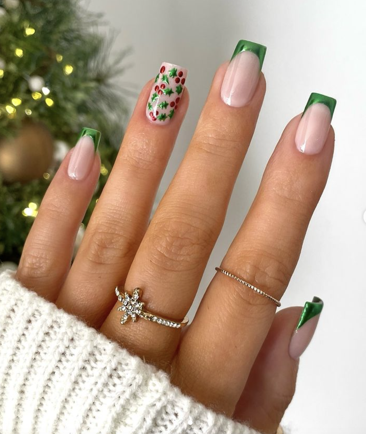 Clear French Holly Berry Square Nails Clear French Holly Berry Square Nails β Christmas Acrylic Nails 2026