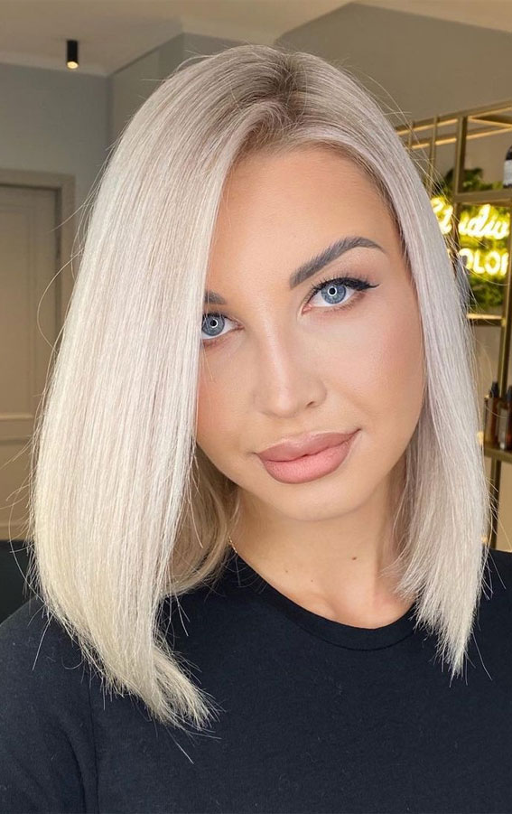 Platinum Blonde Bob With Side Bangs Platinum Blonde Bob With Side Bangs β Winter Hair Colors for Blue Eyes