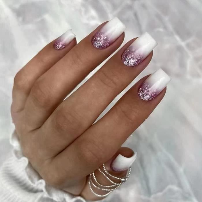 Purple Glitter Ombre French Tip Nails — Short Winter Nails