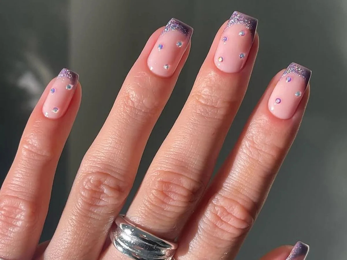 Purple Glitter French Tip Square Nails Purple Glitter French Tip Square Nails β NYE Nails 2027