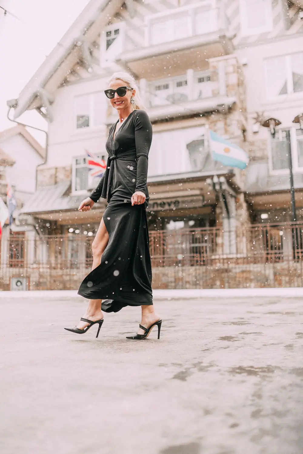 Black Wrap Dress with High Slit — Winter Going Out Outfits