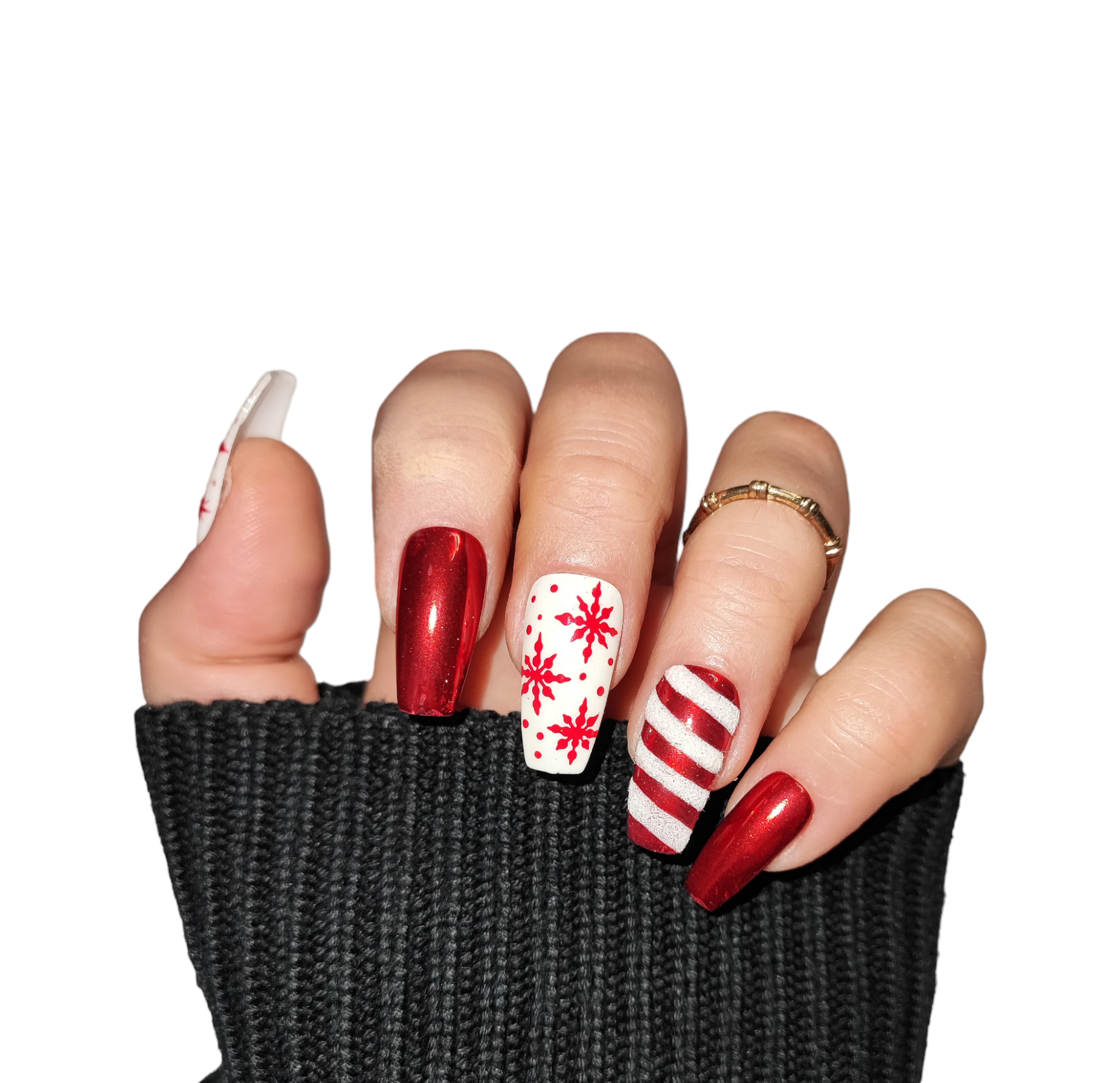 Snowflakes Candy Cane Stripes Visual Idea — New Years Press On Nails 2027