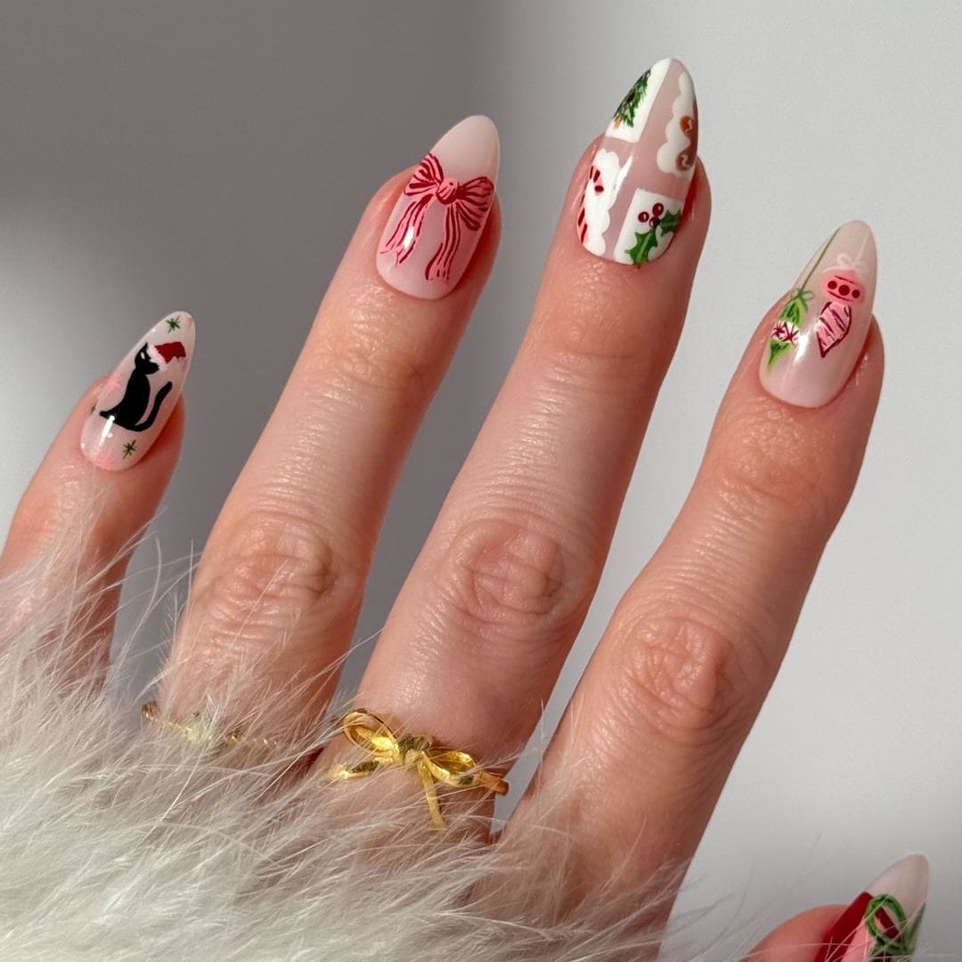 Pink Base Illustrated Christmas Nails Pink Base Illustrated Christmas Nails β Easy Christmas Nails 2026