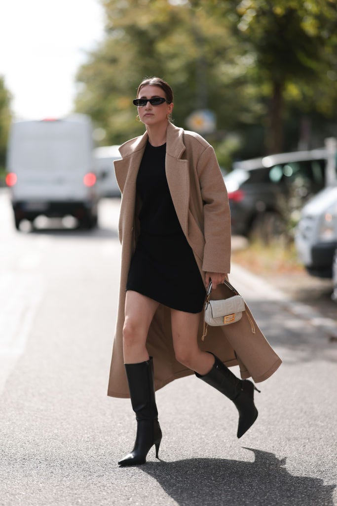 Classic Trench Pairing: Black Boots with Mini Dress and Beige Trench Coat Classic Trench Pairing: Black Boots with Mini Dress and Beige Trench Coat β Black Boots Outfits