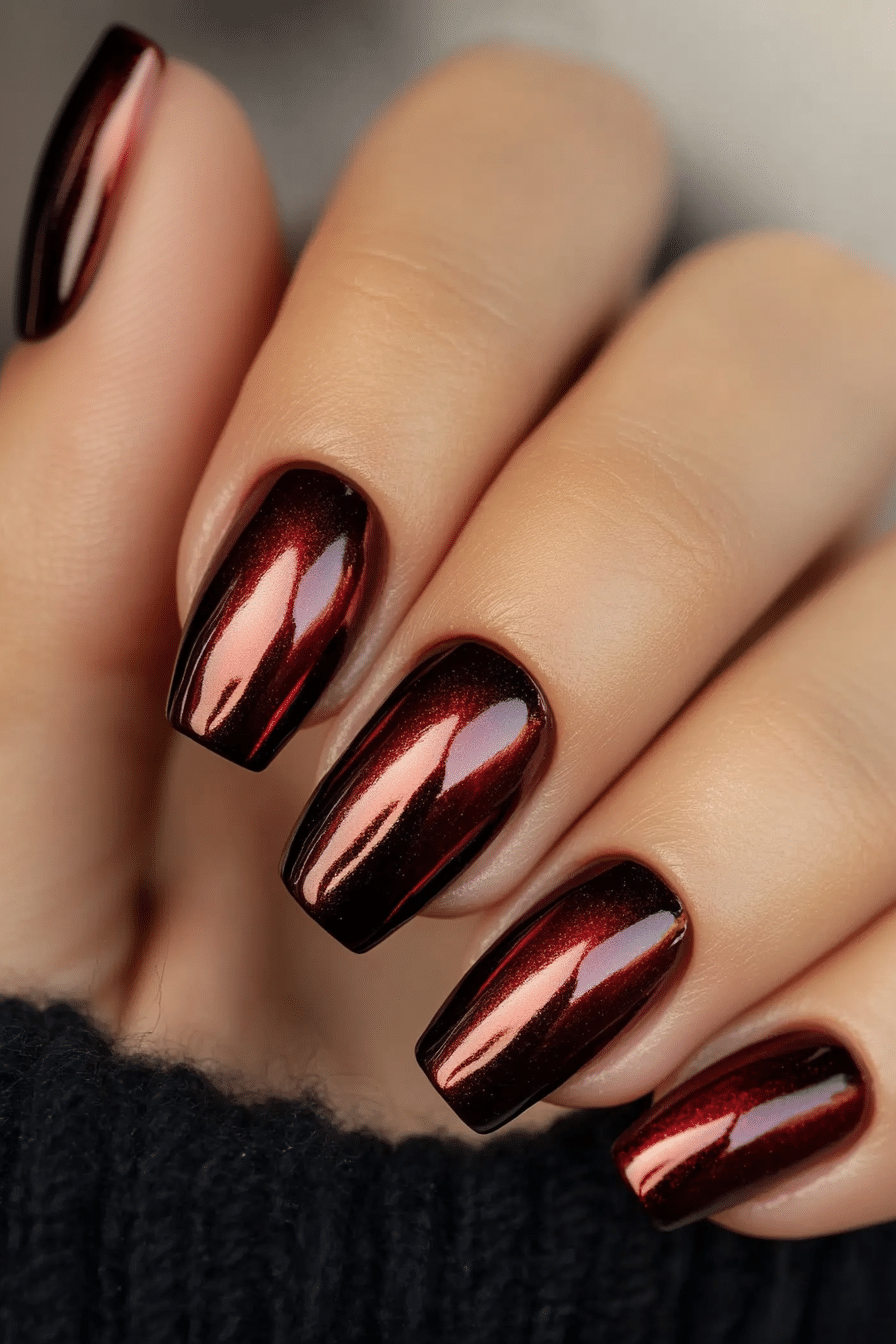 Deep Burgundy Chrome Short Coffin Nails Deep Burgundy Chrome Short Coffin Nails β Burgundy Nails