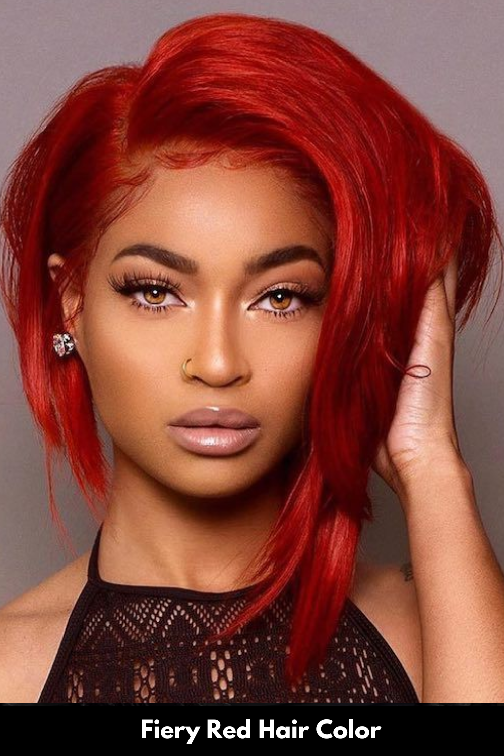 Asymmetrical Bob in Fiery Red Asymmetrical Bob in Fiery Red β Winter Hair Colors for Black Women
