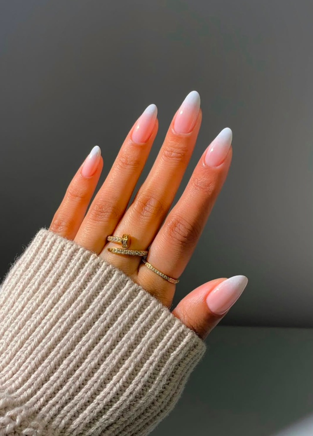Short Almond Metallic Silver French Tips — Winter Nail Designs