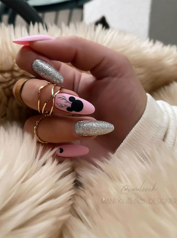 Mickey Silhouette Stiletto Nails Mickey Silhouette Stiletto Nails β Disney Christmas Nails 2026