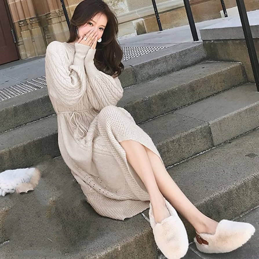 Cream Cable Knit Midi Dress with Tie Belt — Sweater Dress Outfits