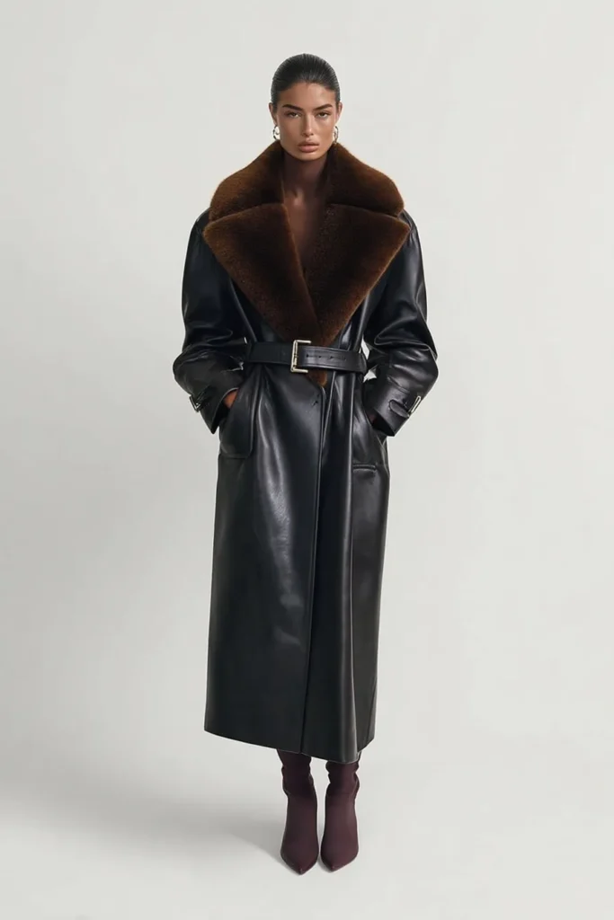 Statement Faux Fur Collar on Leather Coat Statement Faux Fur Collar on Leather Coat β Classy Winter Outfits