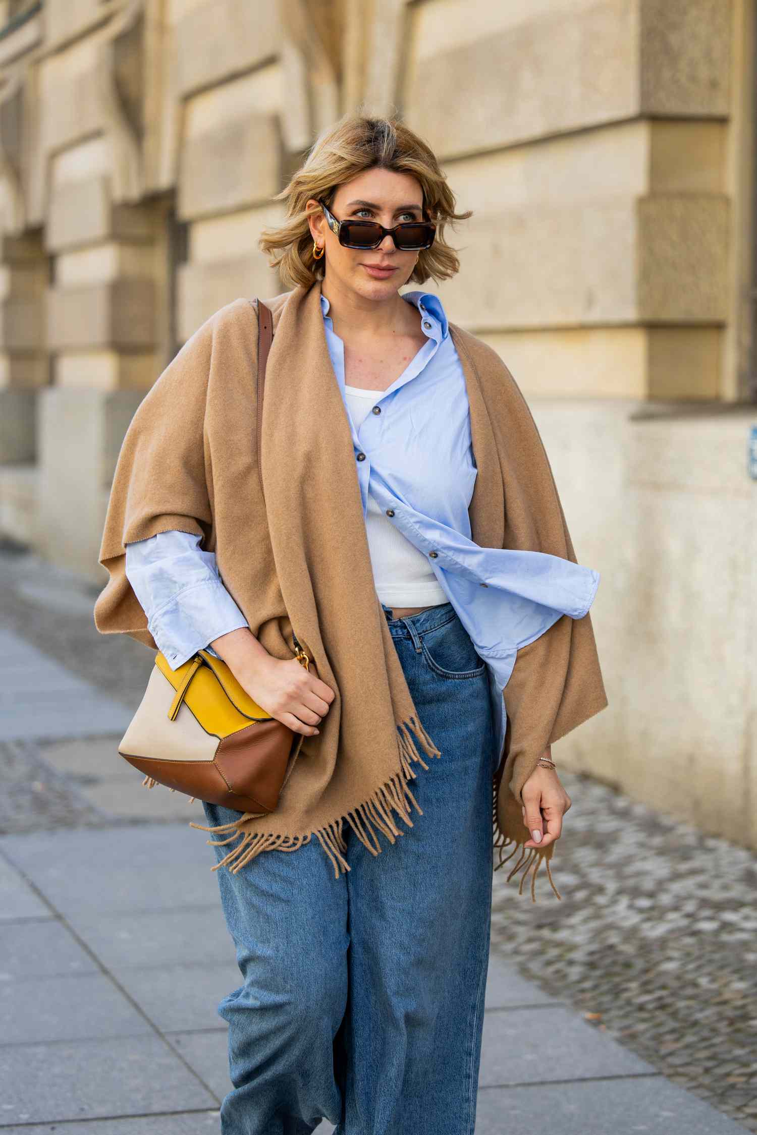 Fringed Scarf as a Shoulder Wrap — Scarf Outfits