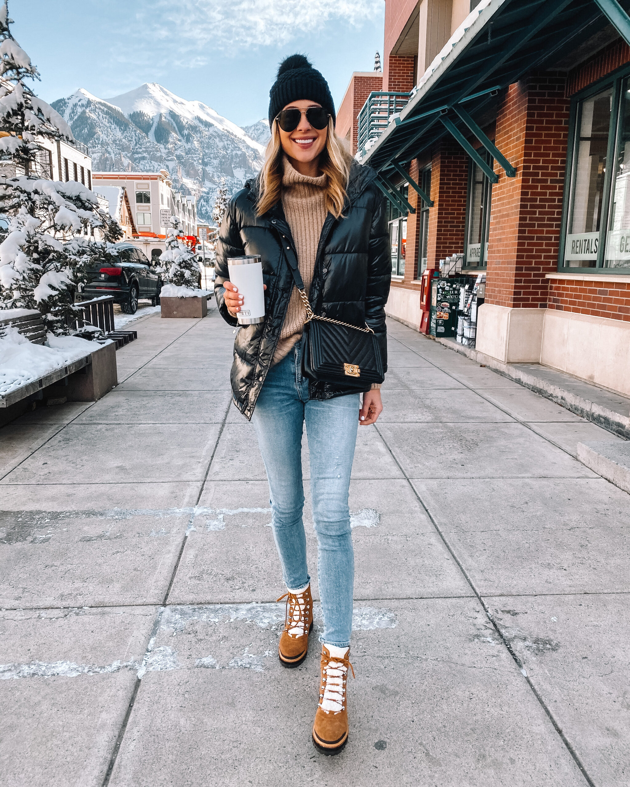 Black Puffer Jacket and Tan Turtleneck for a Practical Winter Day Black Puffer Jacket and Tan Turtleneck for a Practical Winter Day β Nashville Winter Outfits