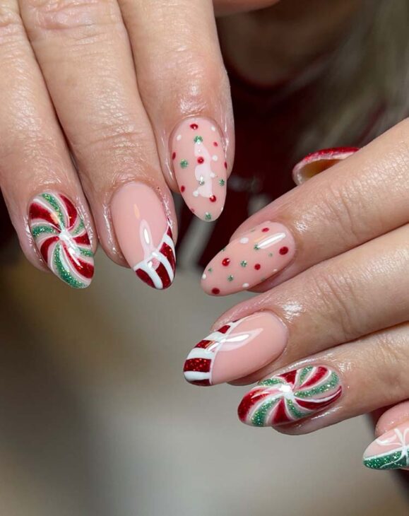 Pale Pink Base Red Green White Visual Idea Pale Pink Base Red Green White Visual Idea β Christmas Nails for Teens 2026