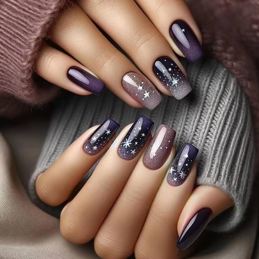 Deep Purple Grey Gradient Star Nails Deep Purple Grey Gradient Star Nails β Winter Work Nails