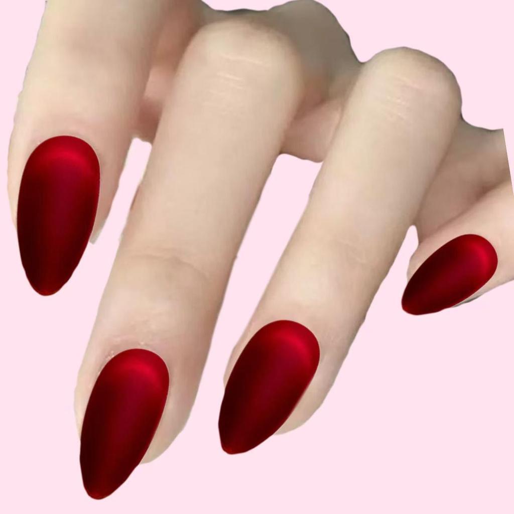None Deep Matte Red Almond Nails None Deep Matte Red Almond Nails β Winter Matte Nails