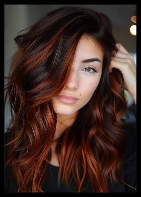 Dark Brown With Copper & Auburn Highlights Dark Brown With Copper & Auburn Highlights β Winter Hair Colors for Redheads