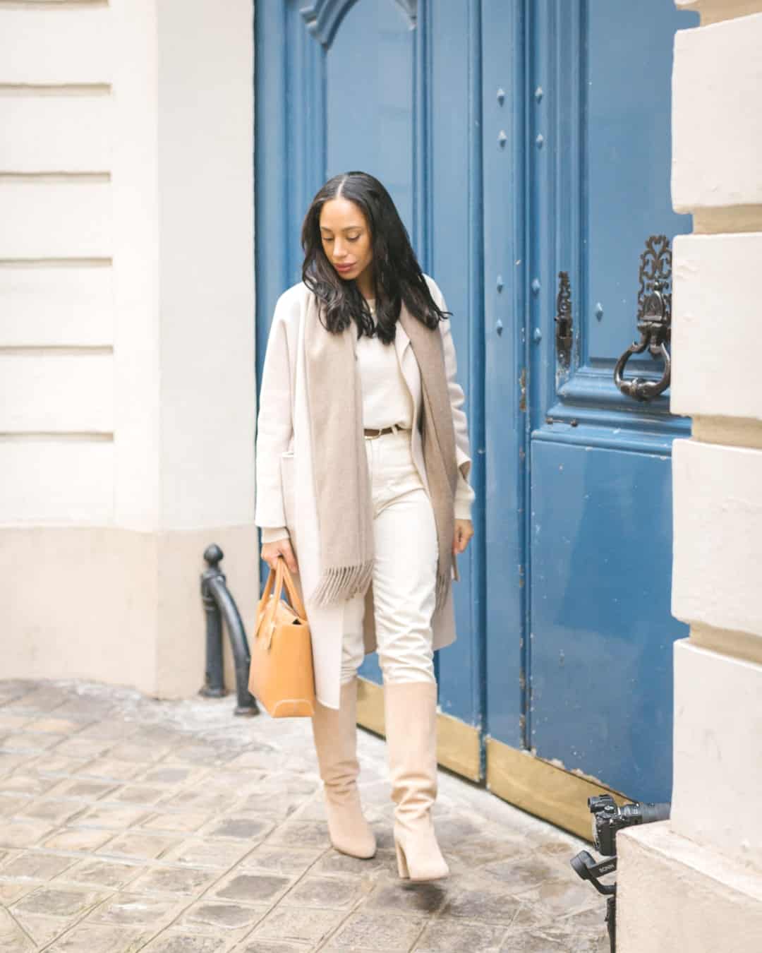 Cream Long Coat with Beige Knit and Trousers Cream Long Coat with Beige Knit and Trousers β Winter to Spring Transition Outfits