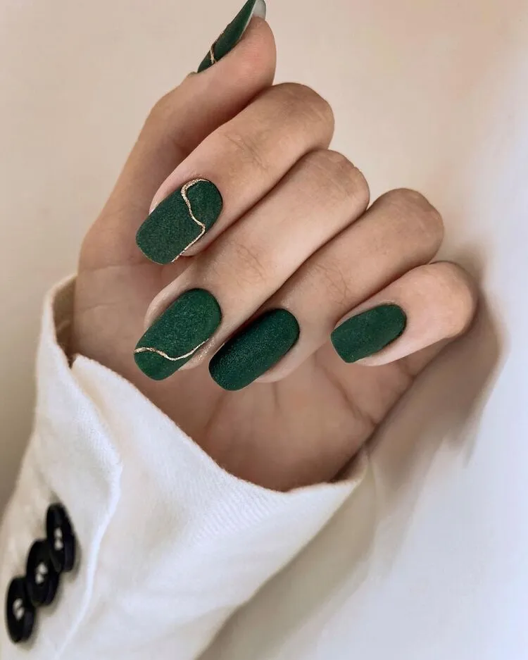 Matte Visual Idea — Dark Green Winter Nails