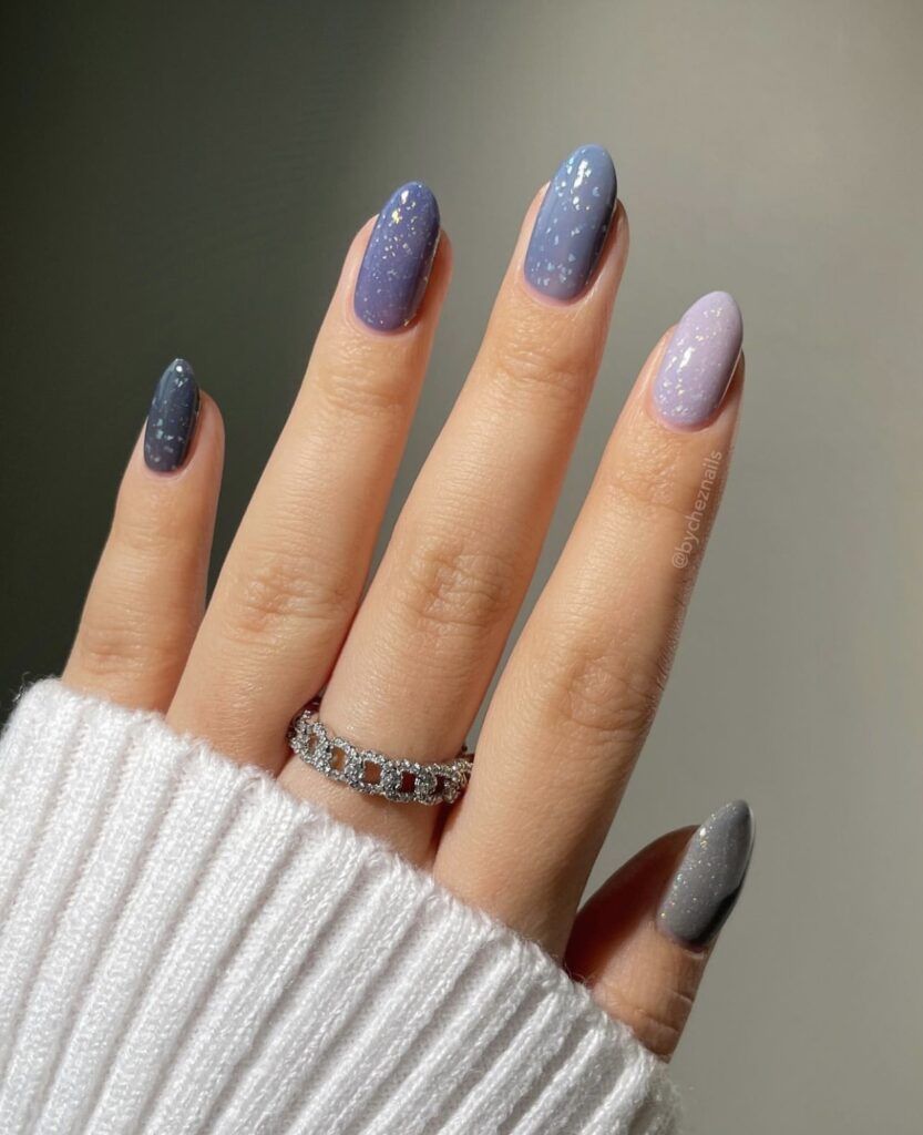 Scattered Silver Glitter Accents Visual Idea — Winter Nail Colors for Short Nails