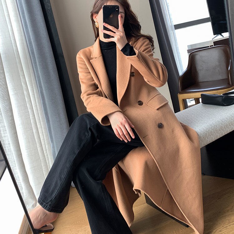 Tailored Camel Wool Coat with Turtleneck and Mules — Wool Coat Outfits