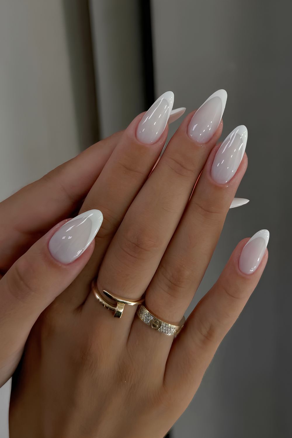 Classic Milky White French Almonds — Winter White Nails